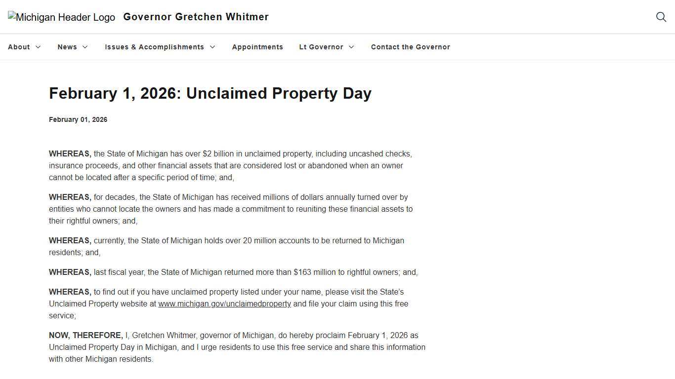 February 1, 2026: Unclaimed Property Day
